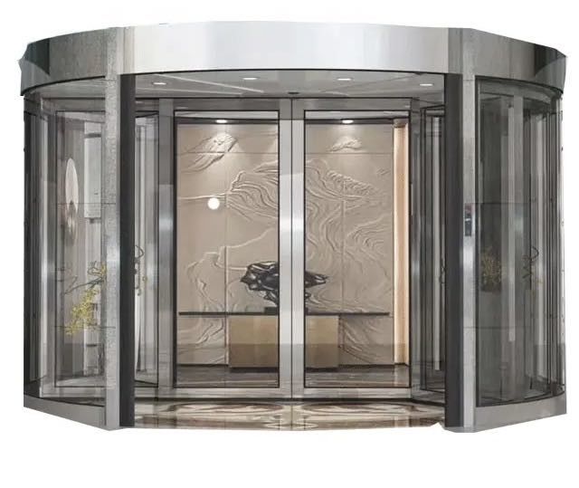 Kerangka Pintu Alloy Aluminium Pintu Berputar Otomatis dengan 10 12MM Tempered Glass Revolve