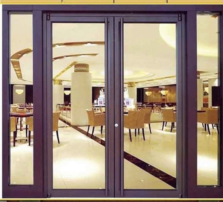 Harga Grosir Pabrik Kerangka Aluminium Toko Depan Kfc Pintu Lantai Musim semi Aman Tempered Pintu Kaca Ganda