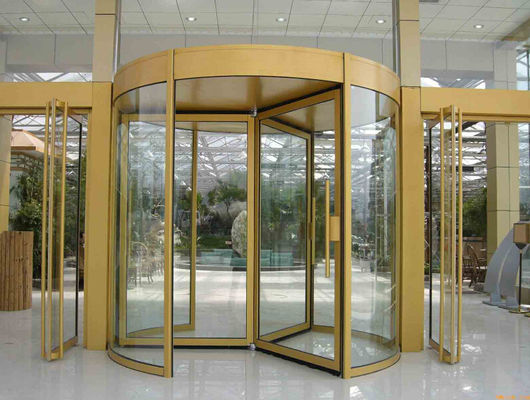 Cina Security glass 2 wing golden automatic revolving door Of aluminium frame pabrik